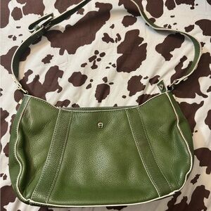 Etienne Aigner Olive Green Pebbled Leather Shoulder Bag
